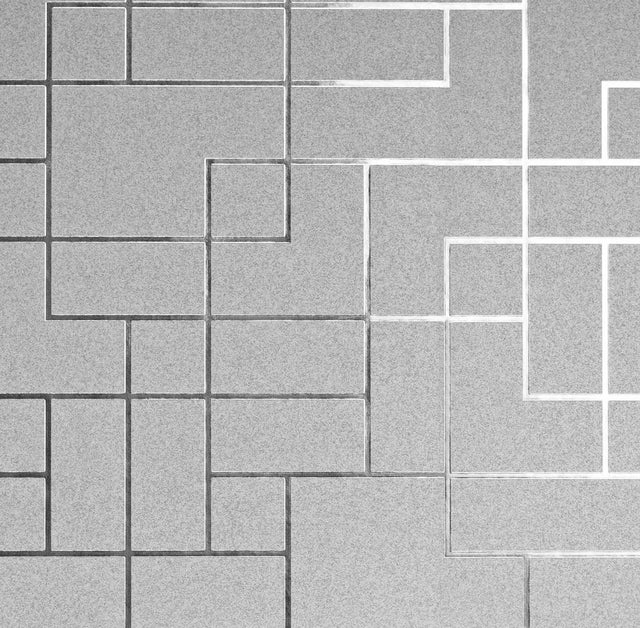 Nova Silver Geometric Wallpaper with Metallic Textured Graphics Pattern - Advantage 4157-42491