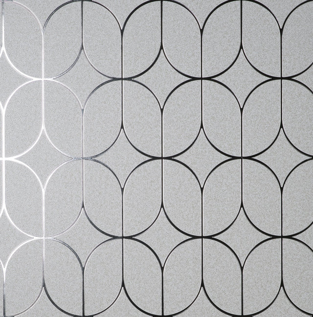Raye Silver Rosco Trellis Wallpaper with Metallic Geometric Modern Pattern - Advantage 4157-42803SAM