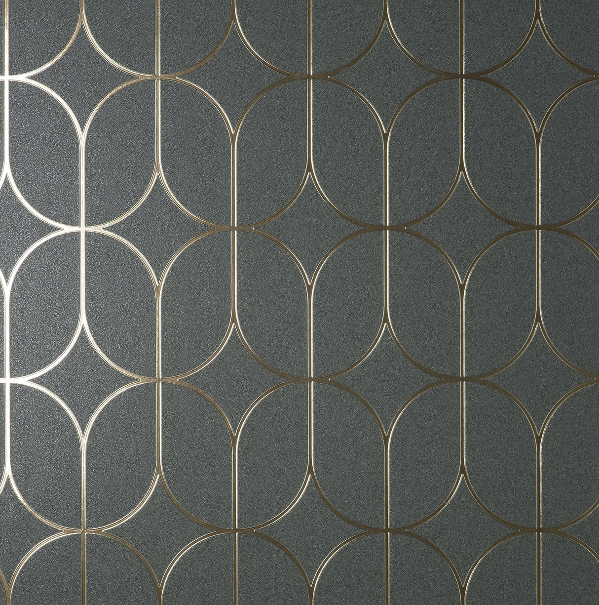 Raye Charcoal Rosco Trellis Wallpaper with Metallic Geometric Motif - Advantage 4157-42804