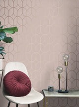 Raye Pink Rosco Trellis Wallpaper with Metallic Geometric Modern Pattern - Advantage 4157-42805