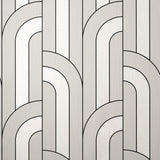 Ezra Platinum Arch Wallpaper with Metallic Textured Geometric Retro Pattern - Advantage 4157-42843