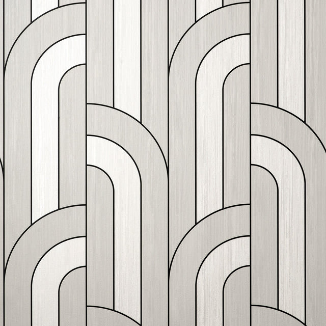 Ezra Platinum Arch Wallpaper with Metallic Textured Geometric Retro Pattern - Advantage 4157-42843