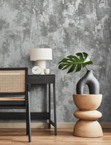 Cierra Pewter Stucco Wallpaper with Metallic Modern Texture Pattern - Brewster 4157-43063