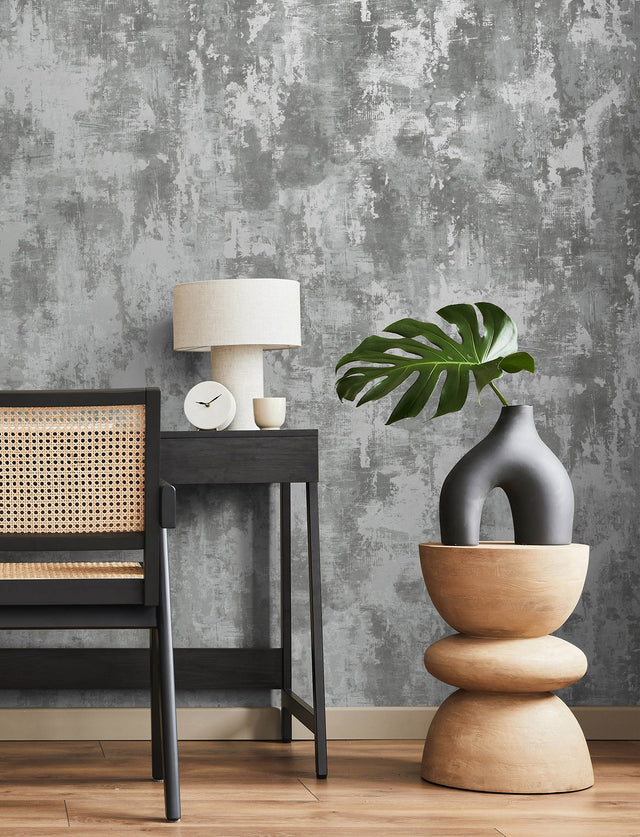 Cierra Pewter Stucco Wallpaper with Metallic Modern Texture Pattern - Brewster 4157-43063