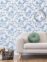Sprig Blue Trail Wallpaper with Glitter Botanical Motif - Advantage 4157-M1539