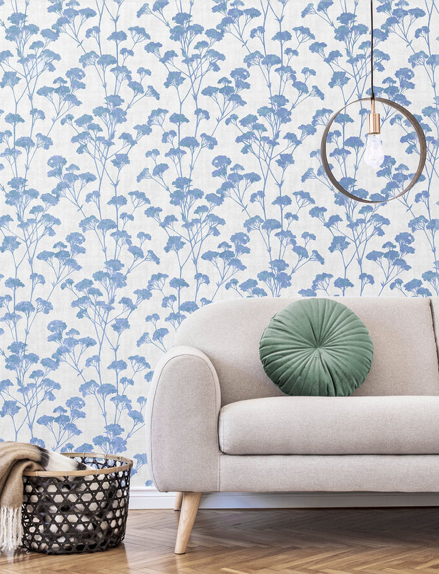 Sprig Blue Trail Wallpaper with Glitter Botanical Motif - Advantage 4157-M1539