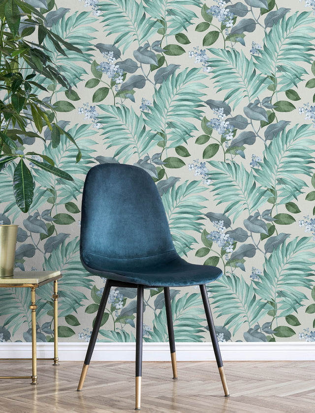 Eeden Grey Tropical Botanical Wallpaper with Palm Leaf Motif - Advantage 4157-M1651