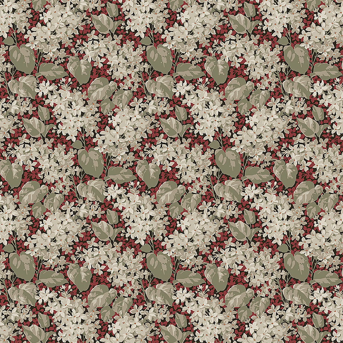 Aratorp red floral wallpaper by Boråstapeter for Schumacher, dense with flowers and foliage, vintage charm, shown in room settings.
