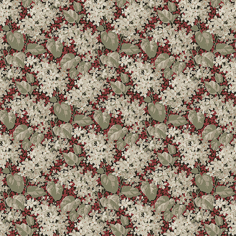 Aratorp red floral wallpaper by Boråstapeter for Schumacher, dense with flowers and foliage, vintage charm, shown in room settings.
