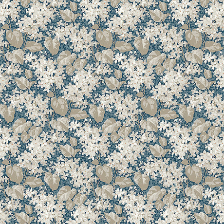 Aratorp blue floral wallpaper by Boråstapeter for Schumacher, dense with flowers and foliage, vintage charm.