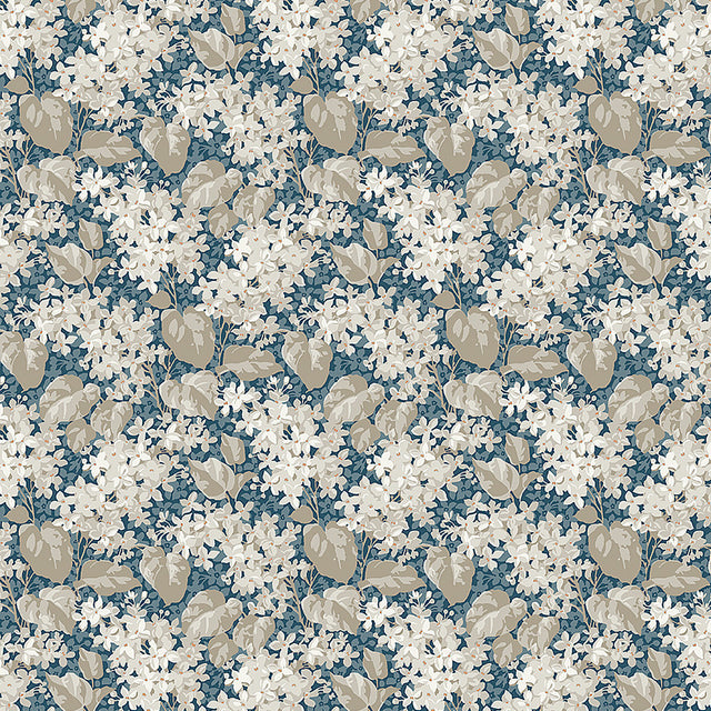 Aratorp blue floral wallpaper by Boråstapeter for Schumacher, dense with flowers and foliage, vintage charm.