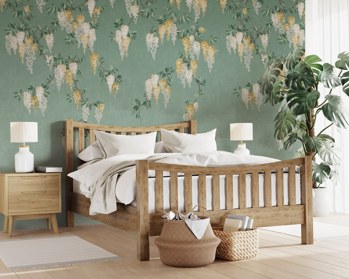 Wisteria Green Wall Mural with Ethereal Floral Ombre- Advantage 4164-50940
