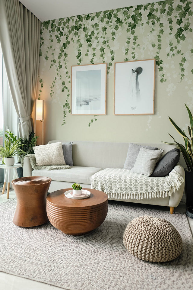 Trailing Ivy Green Wall Mural with Country Botanical Vines Pattern - Advantage 4164-50942