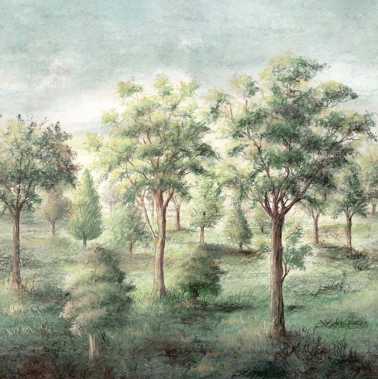 Orchard Green Scenic Trees Wall Mural with Woodland Forest Illustration - Advantage 4164-50943