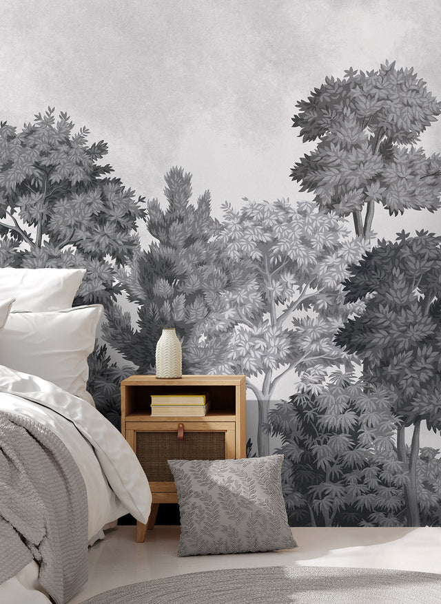 Delamere Mono Grey Scenic Trees Wall Mural - Advantage 4164-50945