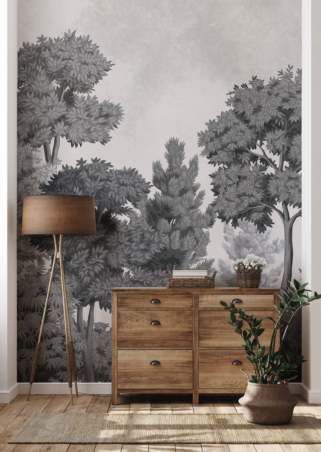 Delamere Mono Grey Scenic Trees Wall Mural - Advantage 4164-50945