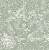 Woodland Green Toile Wallpaper with Whimsical Animals Pattern - Advantage 4164-M1801