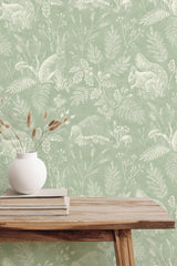 Woodland Green Toile Wallpaper with Whimsical Animals Pattern - Advantage 4164-M1801