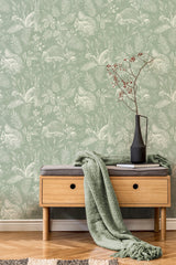 Woodland Green Toile Wallpaper with Whimsical Animals Pattern - Advantage 4164-M1801