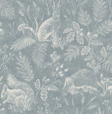 Woodland Blue Toile Wallpaper with Whimsical Animal Pattern - Advantage 4164-M1802