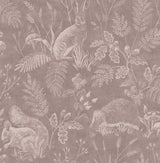 Woodland Mahogany Toile Wallpaper with Whimsical Animals Pattern - Advantage 4164-M1803