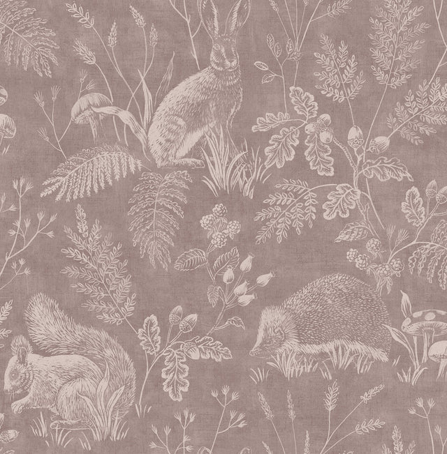 Woodland Mahogany Toile Wallpaper with Whimsical Animals Pattern - Advantage 4164-M1803