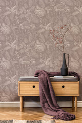 Woodland Mahogany Toile Wallpaper with Whimsical Animals Pattern - Advantage 4164-M1803