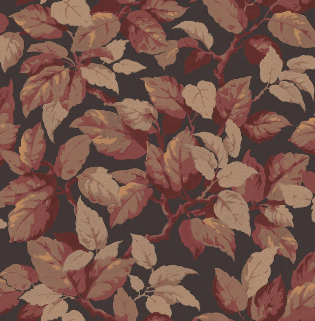 Canopy Burgundy Leaf Wallpaper with Traditional Botanical Leaves Pattern - Advantage 4164-M1805