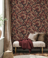 Canopy Burgundy Leaf Wallpaper with Traditional Botanical Leaves Pattern - Advantage 4164-M1805