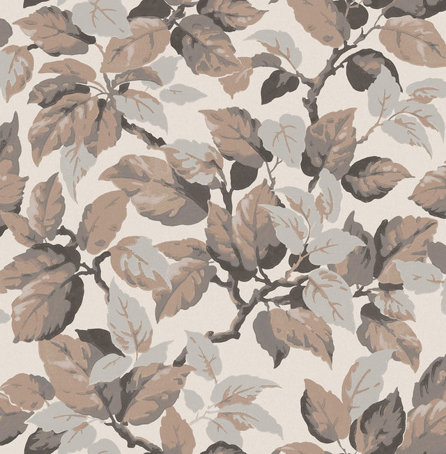 Canopy Beige Leaf Wallpaper with Traditional Botanical Leaves, Textured Non Woven Unpasted - Advantage 4164-M1806