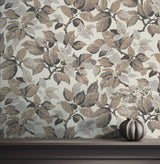 Canopy Beige Leaf Wallpaper with Traditional Botanical Leaves, Textured Non Woven Unpasted - Advantage 4164-M1806