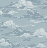 Cumulus Blue Clouds Wallpaper with Whimsical Graphic Cloud Pattern - Advantage 4164-M1808