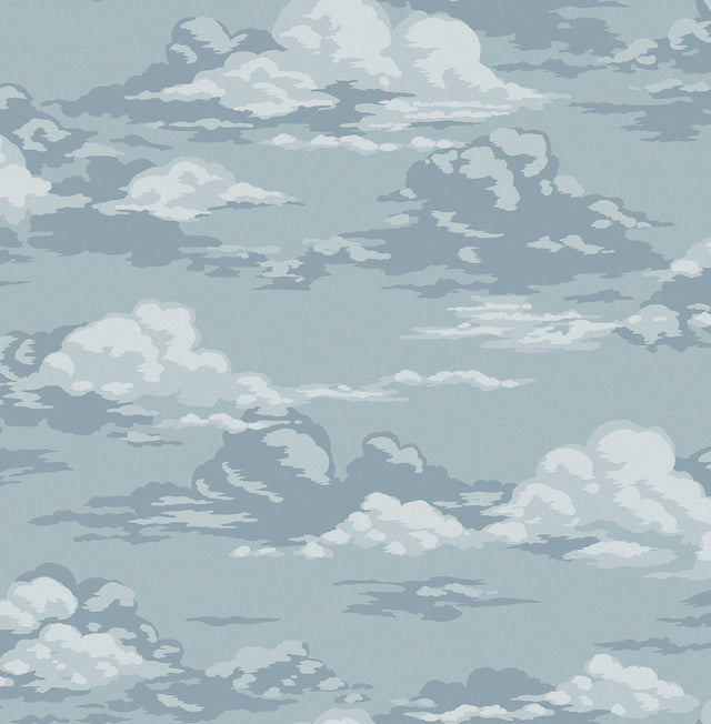 Cumulus Blue Clouds Wallpaper with Whimsical Graphic Cloud Pattern - Advantage 4164-M1808