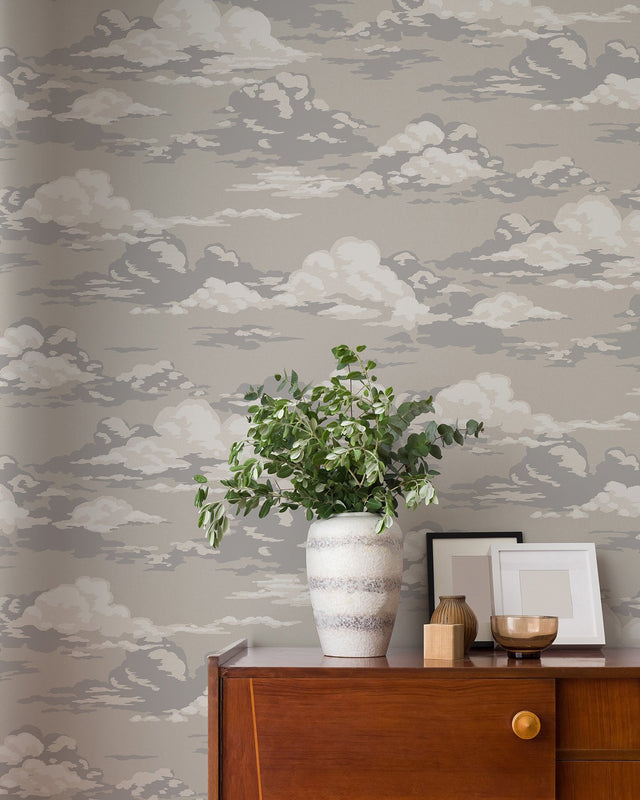 Cumulus Neutral Clouds Wallpaper with Whimsical Graphic Cloud Pattern - Advantage 4164-M1809