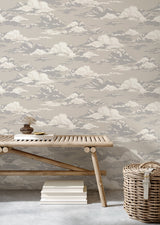 Cumulus Neutral Clouds Wallpaper with Whimsical Graphic Cloud Pattern - Advantage 4164-M1809
