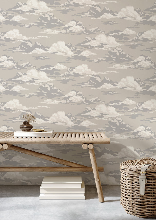 Cumulus Neutral Clouds Wallpaper with Whimsical Graphic Cloud Pattern - Advantage 4164-M1809