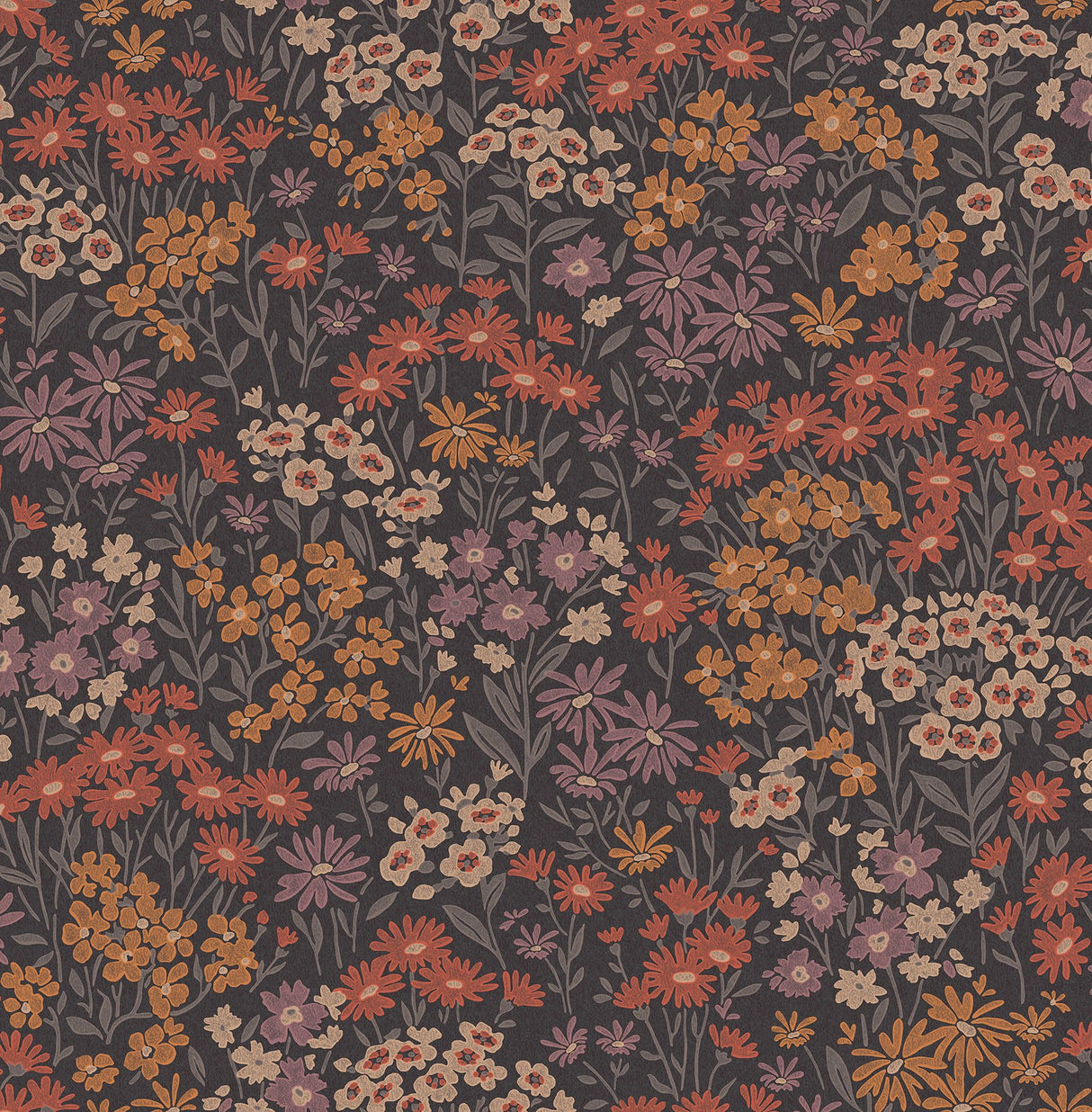 Ditsy Orange Daisies Wallpaper with Textured Bohemian Floral Pattern - Advantage 4164-M1812