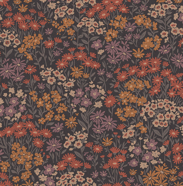 Ditsy Orange Daisies Wallpaper with Textured Bohemian Floral Pattern - Advantage 4164-M1812