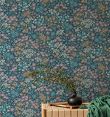 Ditsy Dark Blue Daisies Wallpaper with Bohemian Botanical Floral Pattern - Advantage 4164-M1813