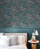 Ditsy Dark Blue Daisies Wallpaper with Bohemian Botanical Floral Pattern - Advantage 4164-M1813