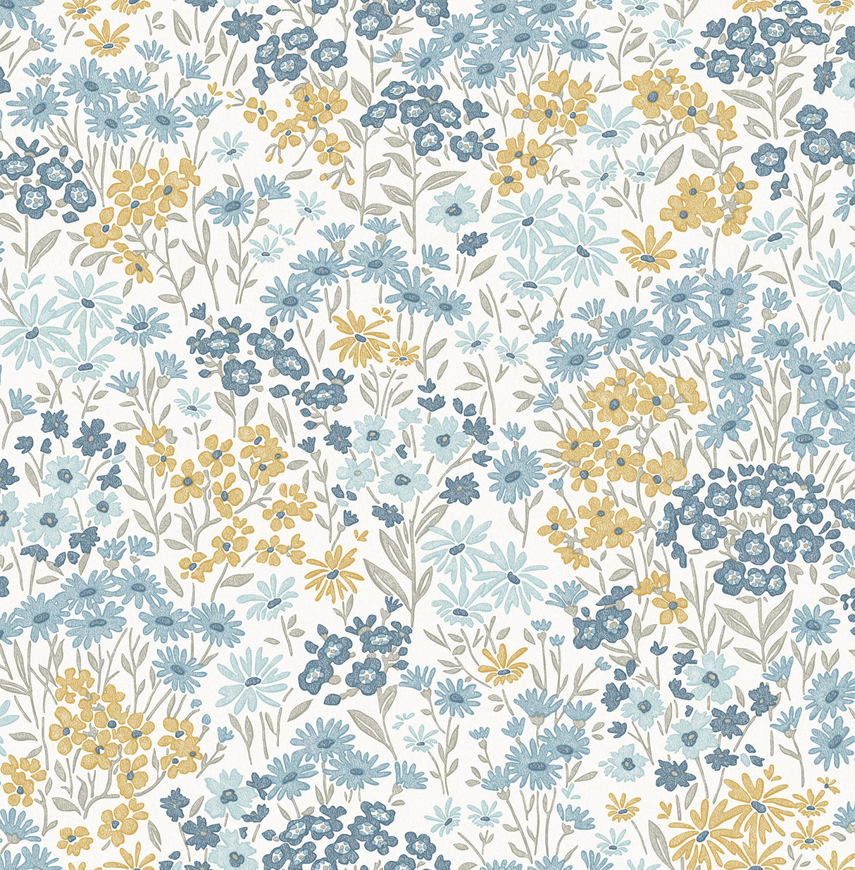 Ditsy Light Blue Daisies Wallpaper with Bohemian Botanical Floral Pattern - Advantage 4164-M1814