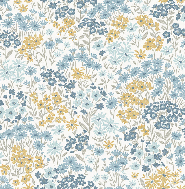 Ditsy Light Blue Daisies Wallpaper with Bohemian Botanical Floral Pattern - Advantage 4164-M1814