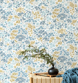 Ditsy Light Blue Daisies Wallpaper with Bohemian Botanical Floral Pattern - Advantage 4164-M1814