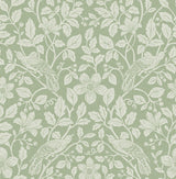 Marlow Green Bird Vine Wallpaper with Farmhouse Birds Pattern - Advantage 4164-M1816
