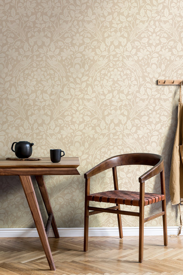Marlow Beige Bird Vine Wallpaper with Farmhouse Birds Motif - Advantage 4164-M1817