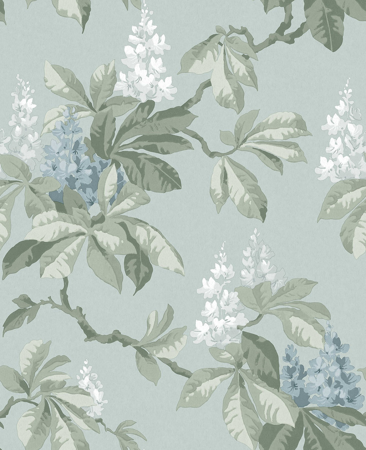 Chestnut Blue Floral Wallpaper with Botanical Flowers Pattern, Farmhouse Style - Advantage 4164-M1819