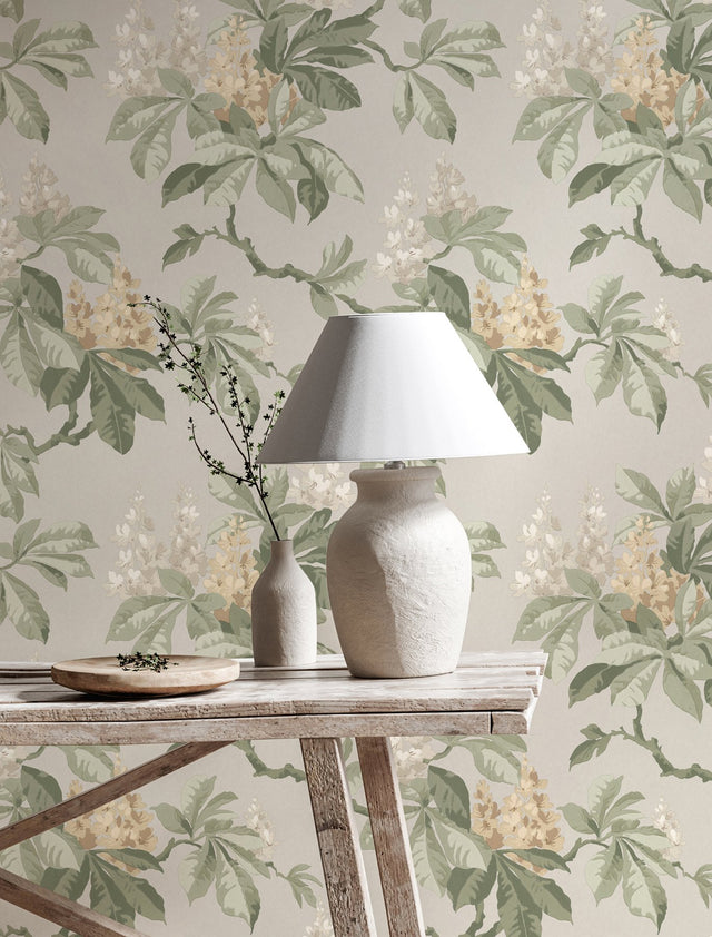 Chestnut Grey Floral Wallpaper with Botanical Flowers Motif, Farmhouse Style - Advantage 4164-M1821