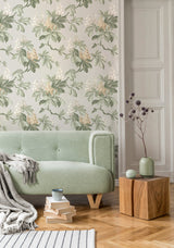 Chestnut Grey Floral Wallpaper with Botanical Flowers Motif, Farmhouse Style - Advantage 4164-M1821