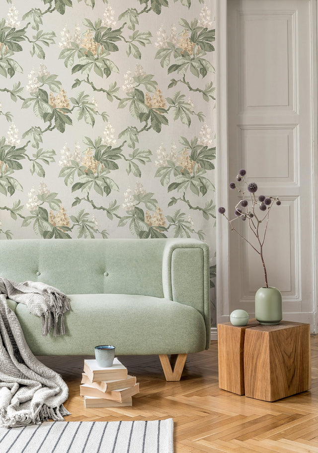 Chestnut Grey Floral Wallpaper with Botanical Flowers Motif, Farmhouse Style - Advantage 4164-M1821