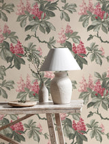 Chestnut Pink Floral Wallpaper with Botanical Flowers Motif, Farmhouse Style - Advantage 4164-M1822